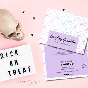 Cartão de agradecimento de Halloween, encarte de embalagem de Halloween em tons pastéis, cartão de agradecimento de Halloween editável, encarte de pedido para pequenas empresas, cartão para impressão