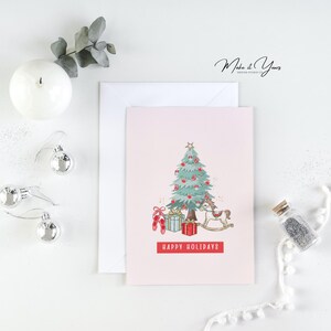 Cartão de Natal para impressão, Boas Festas, Cartão de Saudações da Temporada, Cartão de Natal em Branco, Cartão de Árvore de Natal, Download Instantâneo