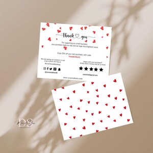 Carte de remerciement modifiable pour petite entreprise, coeurs rouges de la Saint-Valentin, modèle de carte de remerciement pour la Saint-Valentin, carte de remerciement pour la Saint-Valentin