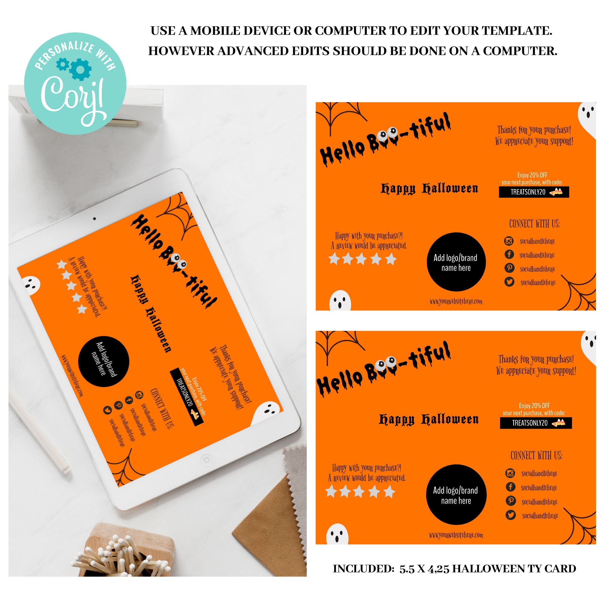 Editable Halloween Business Card Template, Thank You for You Order ...