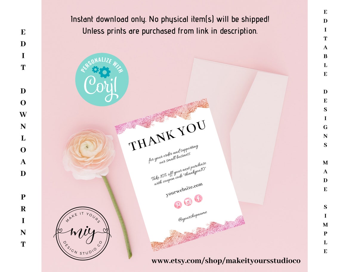 Editable Thank You Card Printable Thank You Card Thank You - Etsy