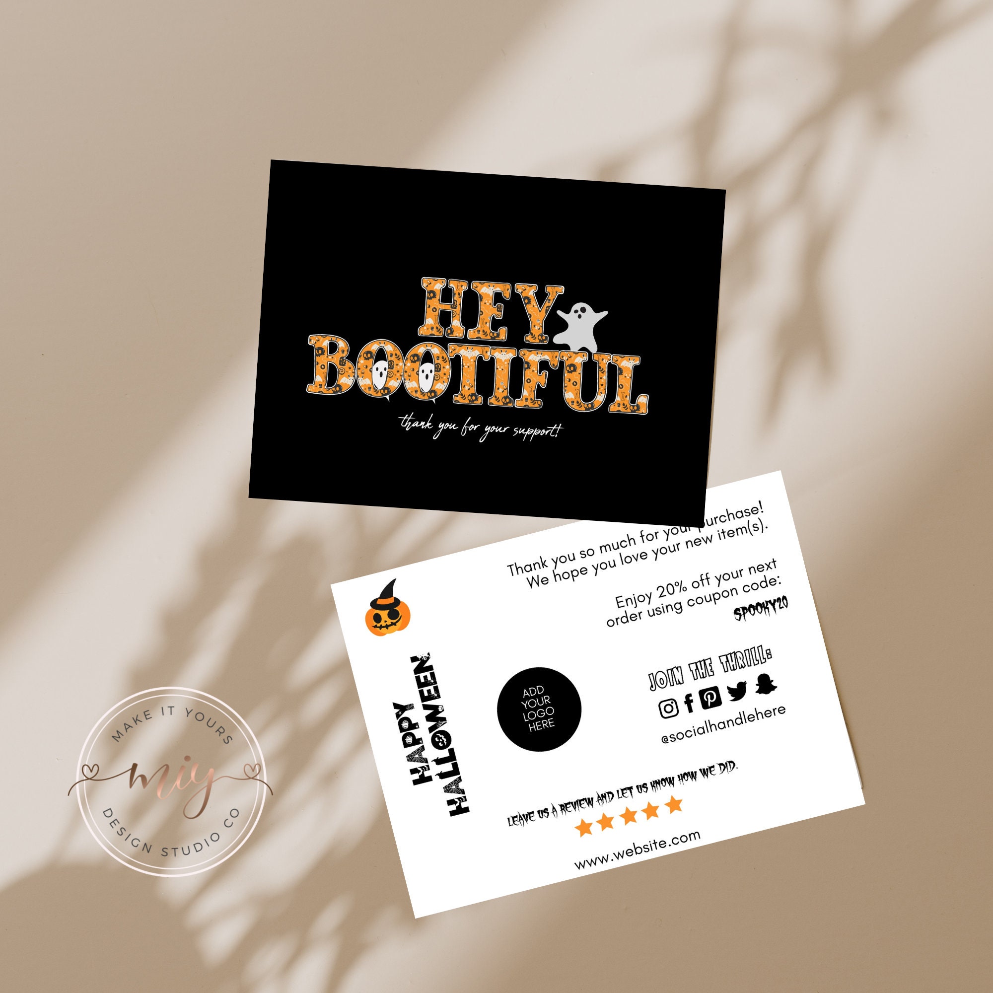 Editable Halloween Business Card Template, Thank You for You Order, Boo ...