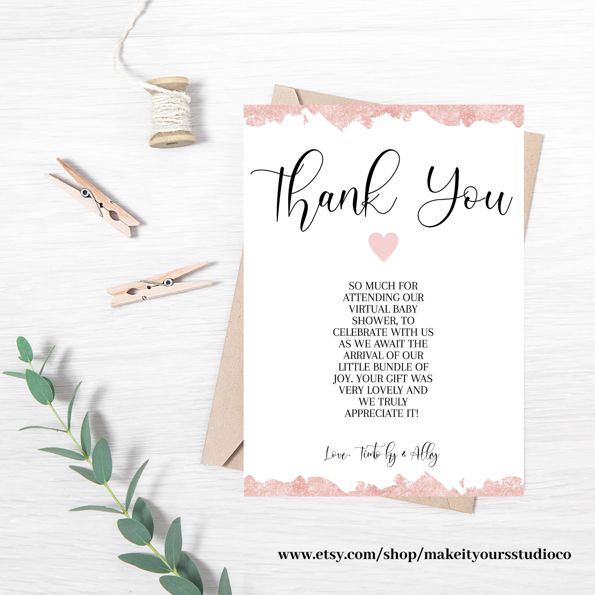 Thank You Card, Baby Shower Thank You Card, Editable Thank You Card, Pink  Thank You Card, Thank You Card Template, Editable Download Throughout Template For Baby Shower Thank You Cards