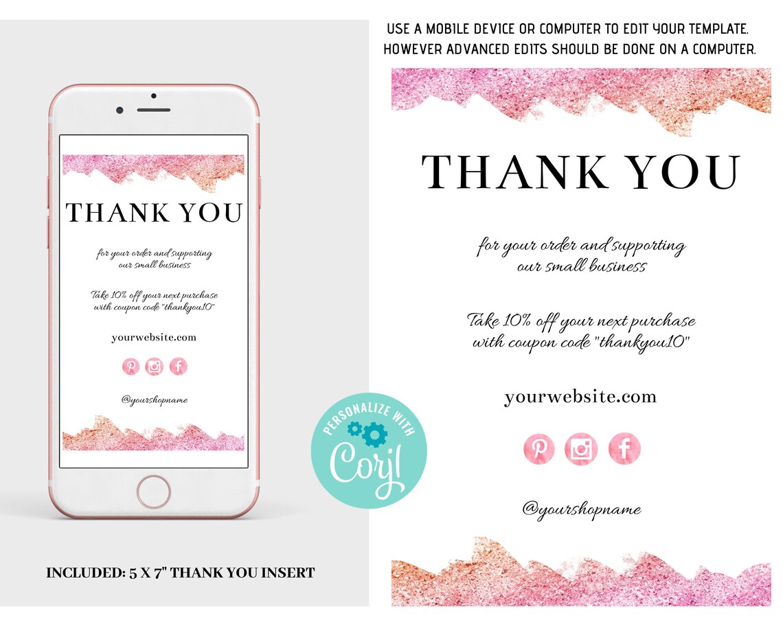 Editable Thank You Card Printable Thank You Card Thank You - Etsy