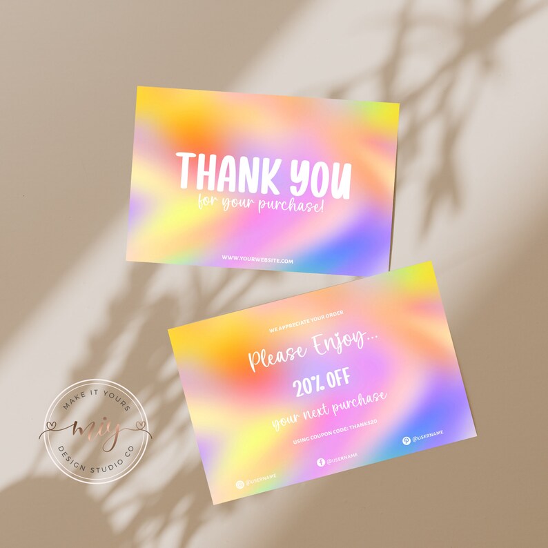 Rainbow Thank You Card Template, Editable Small Business Colorful Thank