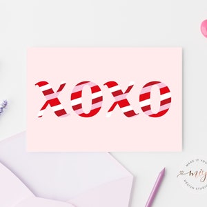 Carte de Saint-Valentin XOXO, carte d'insertion Saint-Valentin, carte de Saint-Valentin XOXO modifiable, carte de Saint-Valentin bricolage rose et rouge, carte de Saint-Valentin personnalisée