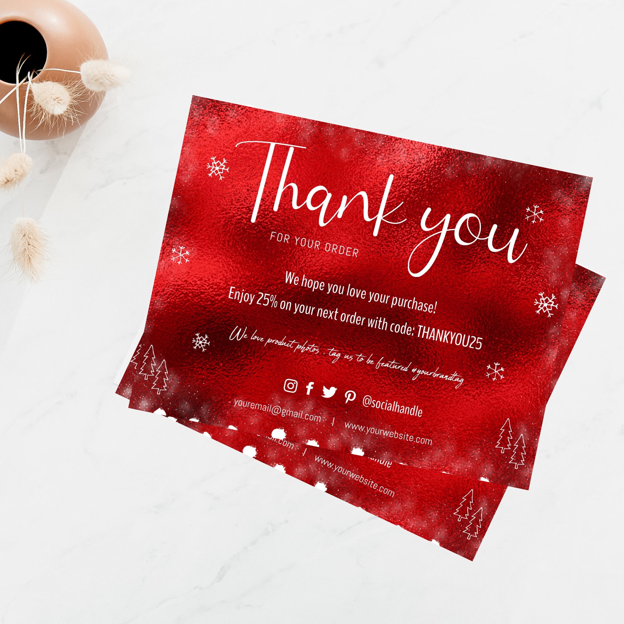 Editable Christmas Thank You Card Snowflake Thank You Insert Etsy