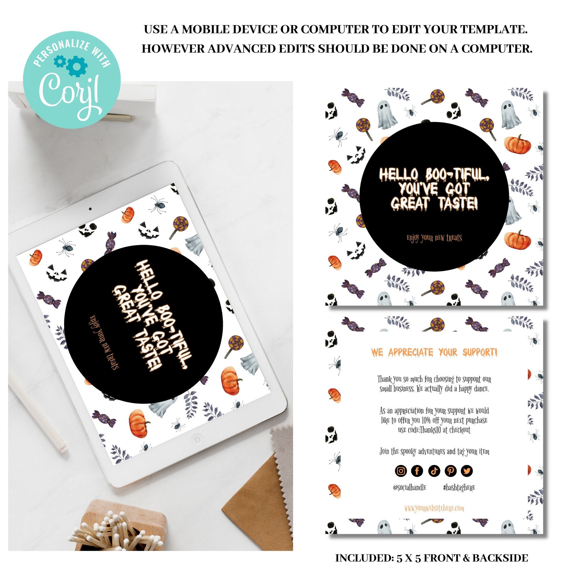 Editable Halloween Business Card Template, Thank You for You Order ...