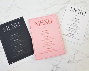 Retro menukaart, menukaart bruiloft, modern gedrukt dinermenu, retro menukaart, menukaart bruiloftsreceptie, dinermenukaart