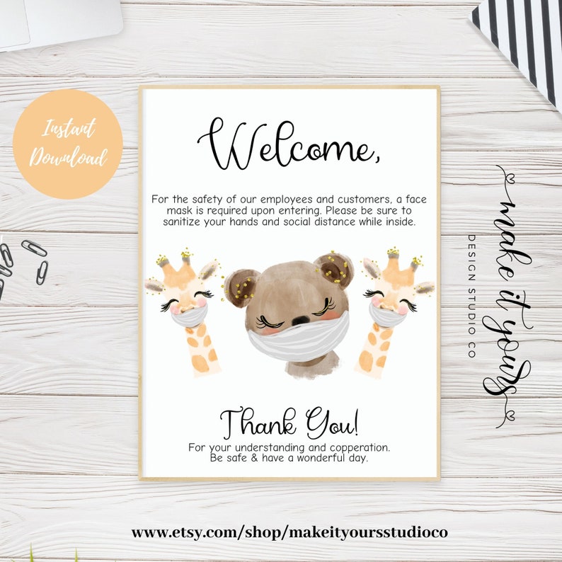 Sign, Face Masks Required Sign, Six Feet Apart Printable