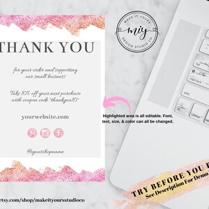 Editable Thank You Card, Printable Thank You Card, Thank You Note ...