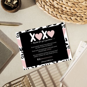 Valentines-bedankkaart, XOXO-valentijnskaart, bewerkbare Valentines-bedanksjabloon, Valentines Thank You For Order Insert, Corjl