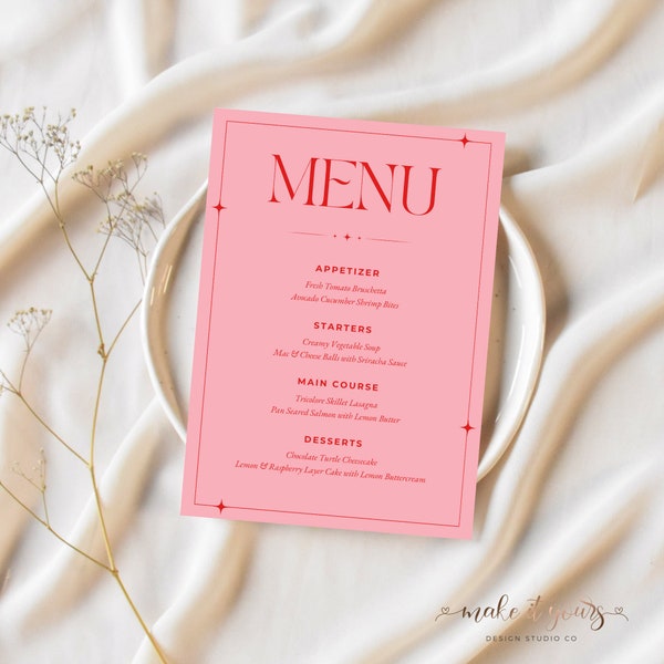 Foil Printed Menu Card, Wedding Menu Card, Modern Foil Printed Dinner Menu, Retro Menu Card, Foil Wedding Table Menu Card, Dinner Menu Card