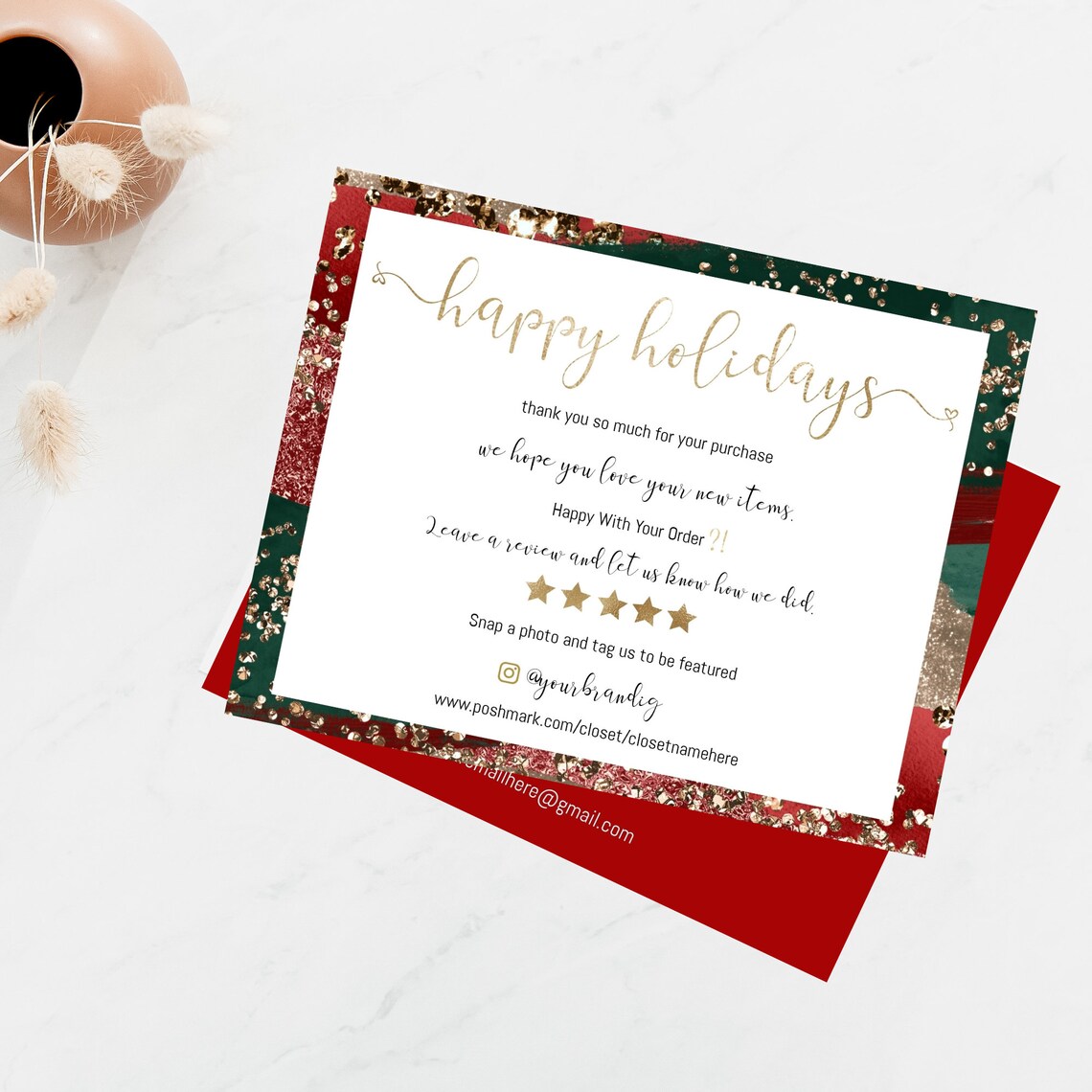 Editable Christmas Thank You Card, Thank You Order Insert Card, Christmas Scratch off Insert
