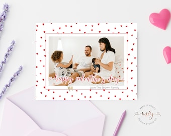 Valentine's Day Photo Card, Red Valentine Hearts, Editable Valentine's Day Card Template, Valentine's Day Photo Card, Instant Download