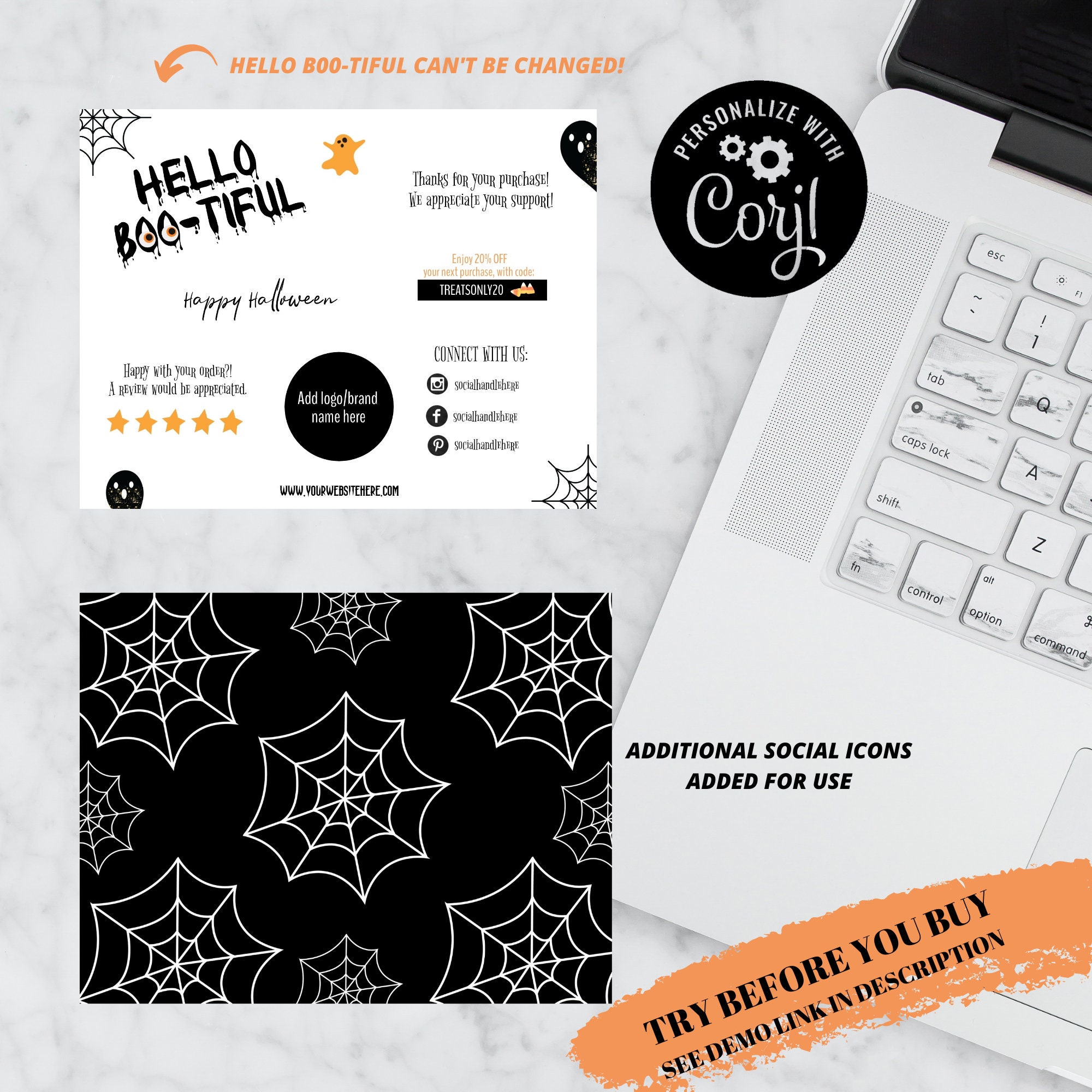 Editable Halloween Business Card Template, Thank You for You Order ...
