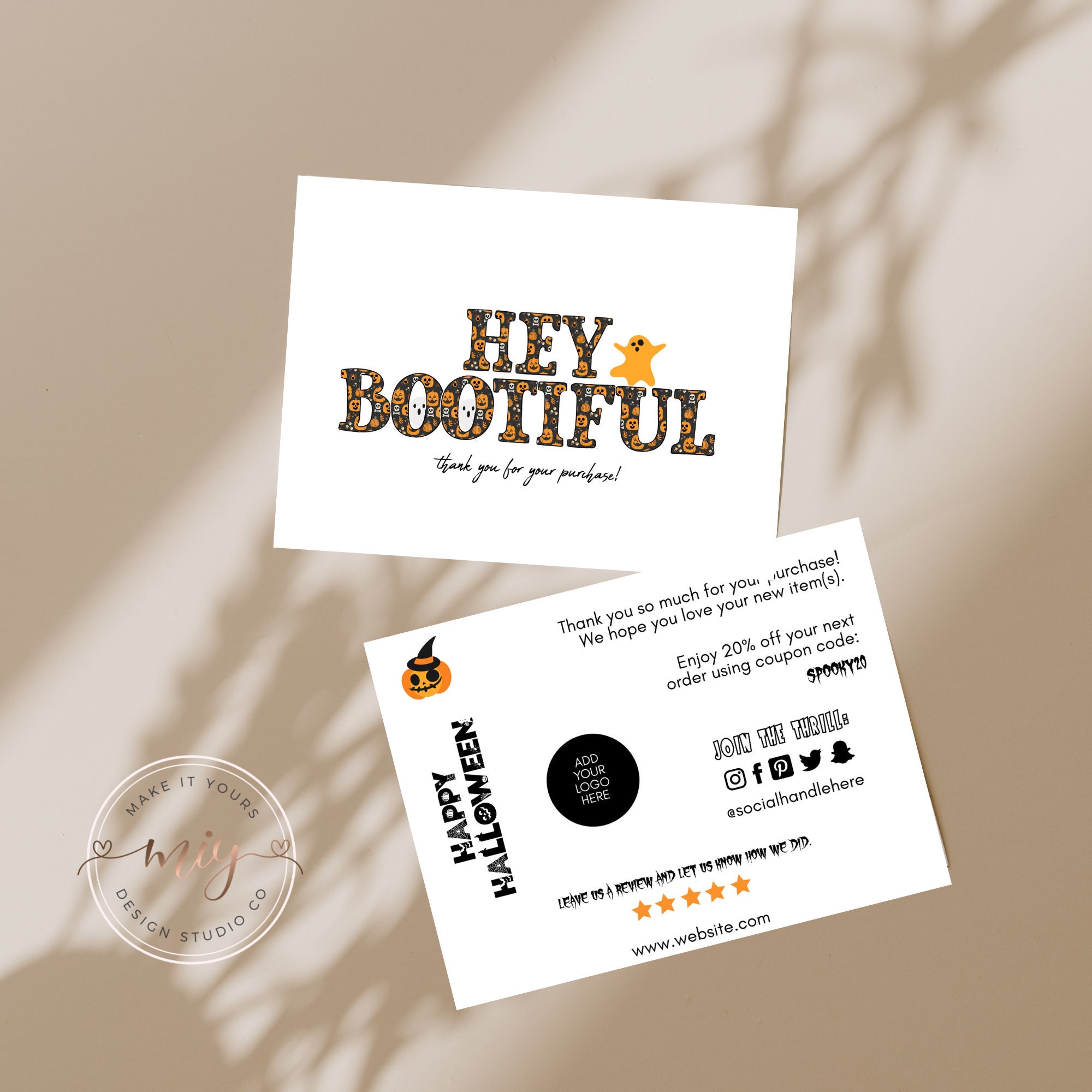Editable Halloween Business Card Template, Thank You for You Order, Boo ...