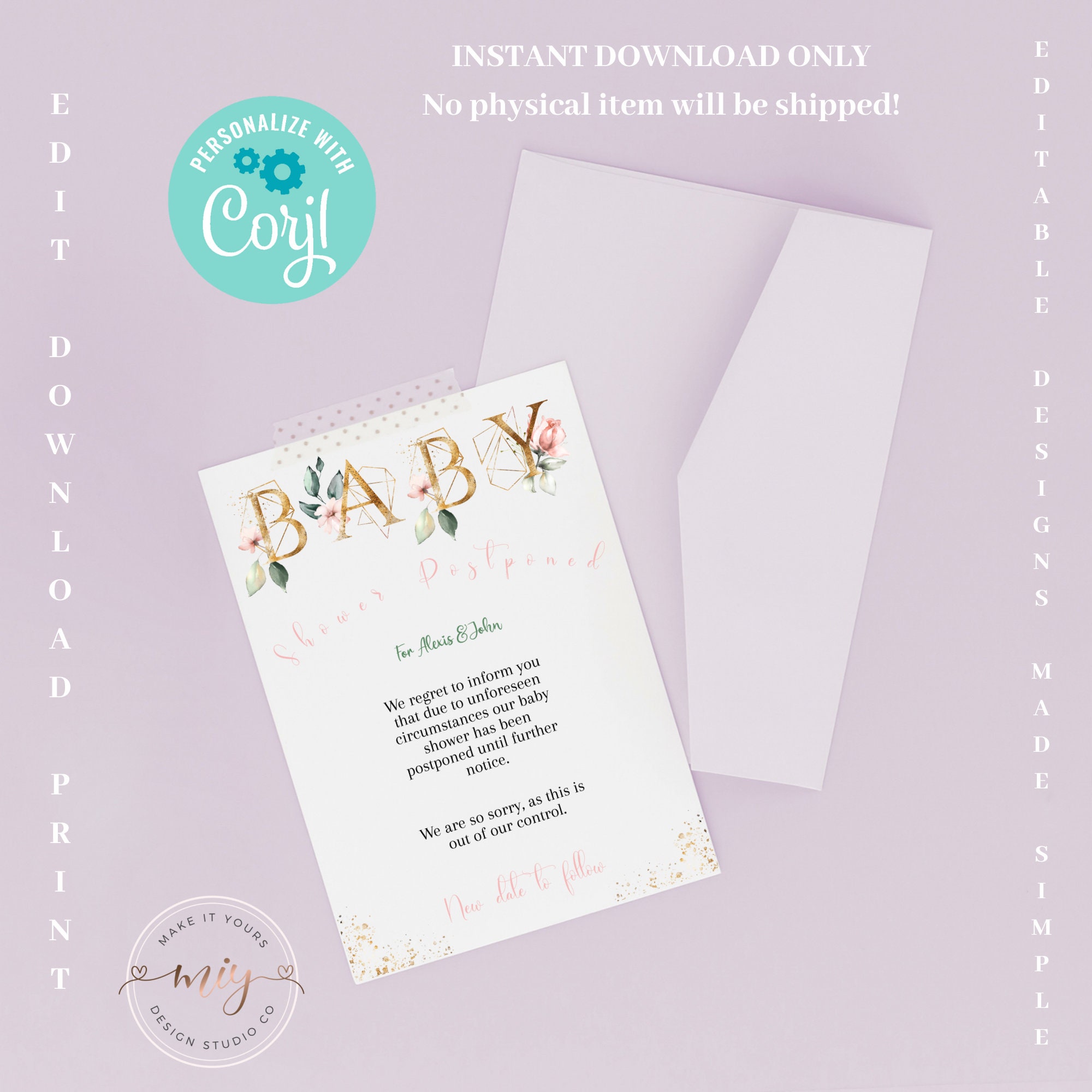 Baby Shower Postponed Announcement, Change of Plans Template, Floral ...