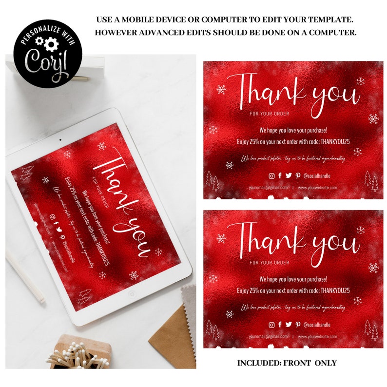 Editable Christmas Thank You Card Snowflake Thank You Insert Etsy