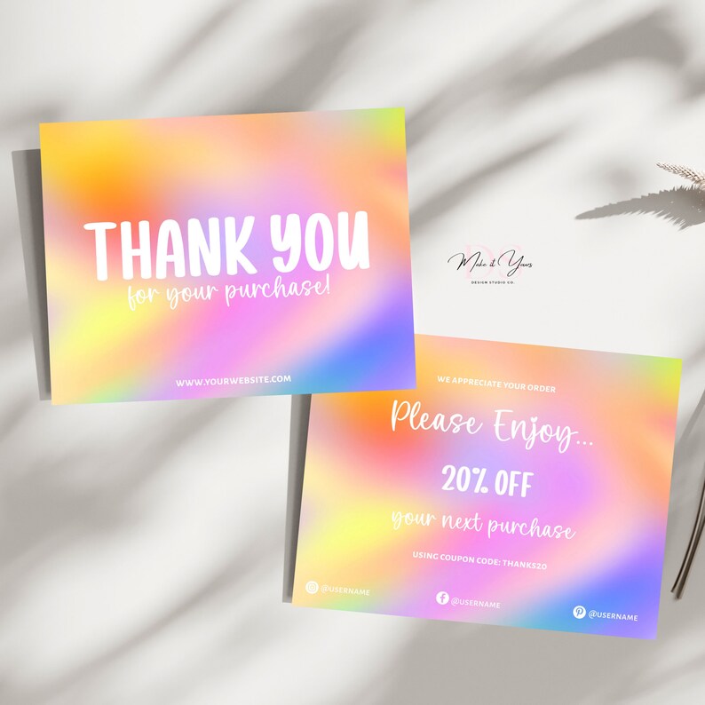 Rainbow Thank You Card Template, Editable Small Business Colorful Thank ...