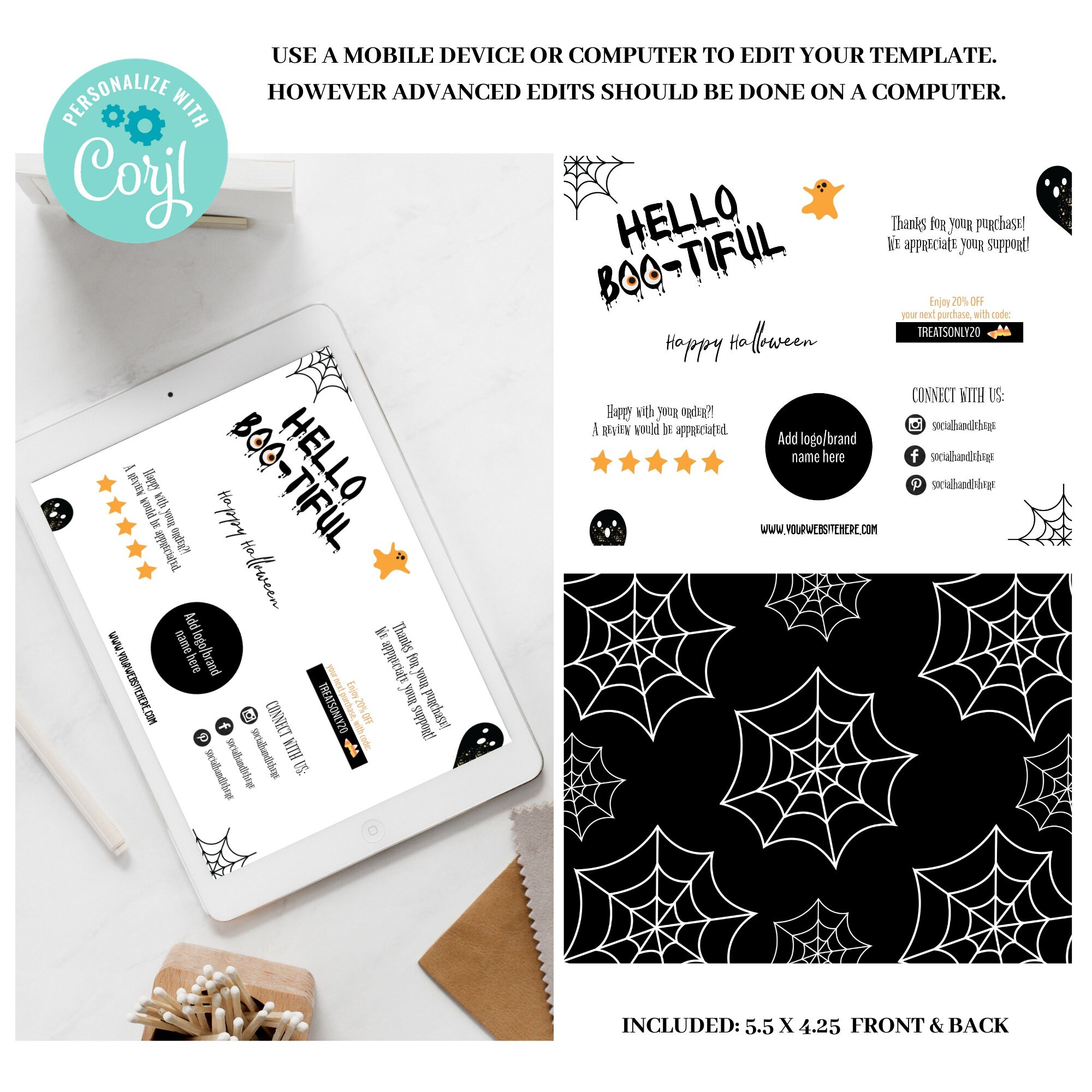Editable Halloween Business Card Template, Thank You for You Order ...
