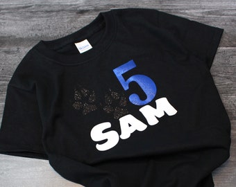 Wolf Paw Kids Birthday Shirt - Foil and Glitter personalized shirts - Birthday Gifts for Boys
