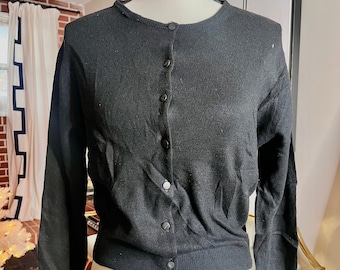 Vintage mujer Cashmere suéter negro por Maurice Handler 50s 60s (M-L) / Ladies Button Down Cardigan True Vintage Fashion