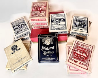 Vintage Playing Cards / Pinochle Cards / USA Tax Stamp Vintage Cards / USIR Tax Stamp Playing Cards en azul y rojo, Vintage Card Club