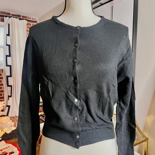 Vintage Womens Cashmere Sweater Black by Maurice Handler 50s 60s (M-L) | Ladies Button Down Cardigan True Vintage Fashion