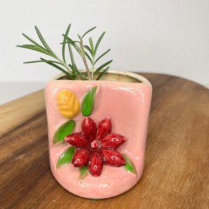 Vintage Bud Vase with pink Flower Design pink ombre glaze for clippings or unique gift for flower lover