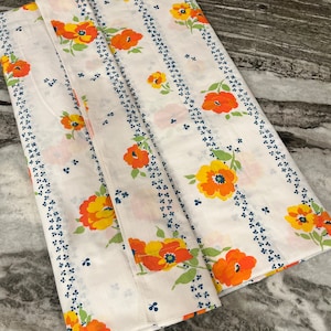 Bright Floral Print Flat Sheet and Pillowcases Vintage 1970&#39;s  Flower Power Decor Aesthetic, Orange Yellow, Blue Green, Pink Floral Print