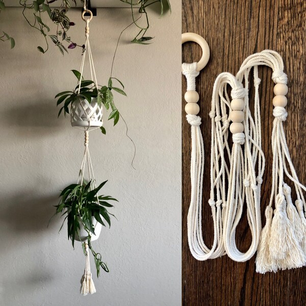 Two-Tier Macrame Hanger | Double Level | Neutral & Simple | Layering | Tassels