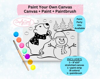 Polar Bear Paint Your Own Canvas | Winter Theme Painting Activity Kit for Kids | DIY Paintable Christmas Art & Decor for Kids |  Holiday DIY