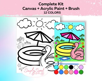 Flamingo Paint Your Own Canvas for Kids Painting Kit Arts and Crafts Paint Party for Kids Birthday Activity Girls Fun Group Paint Activity