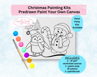 Snowman and Penguin Paint Your Own Christmas Canvas | Painting Kit Activity for Kids Stocking Stuffer, Christmas Gift, Birthday | Craft Kit