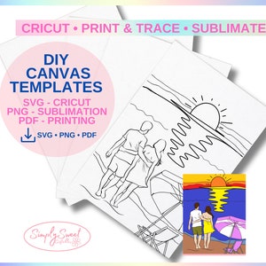 Couple on Beach Predrawn Canvas: Paint Party Template (Digital Download)