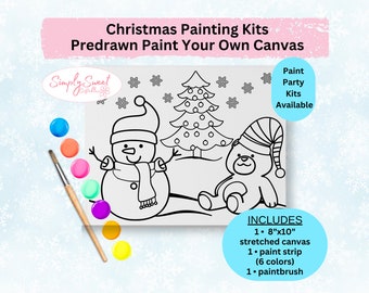 Snowman and Teddybear Winter Theme Canvas Painting Kit for Kids.  Paint Your Own, Easy Art Activity Kit. Christmas Holiday Theme Crafts