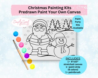Santa and Snowman Painting Canvas Kit Activity Set for Kids | Christmas Gift, Stocking Stuffers, Birthday Gift for Boy and Girl | Holiday