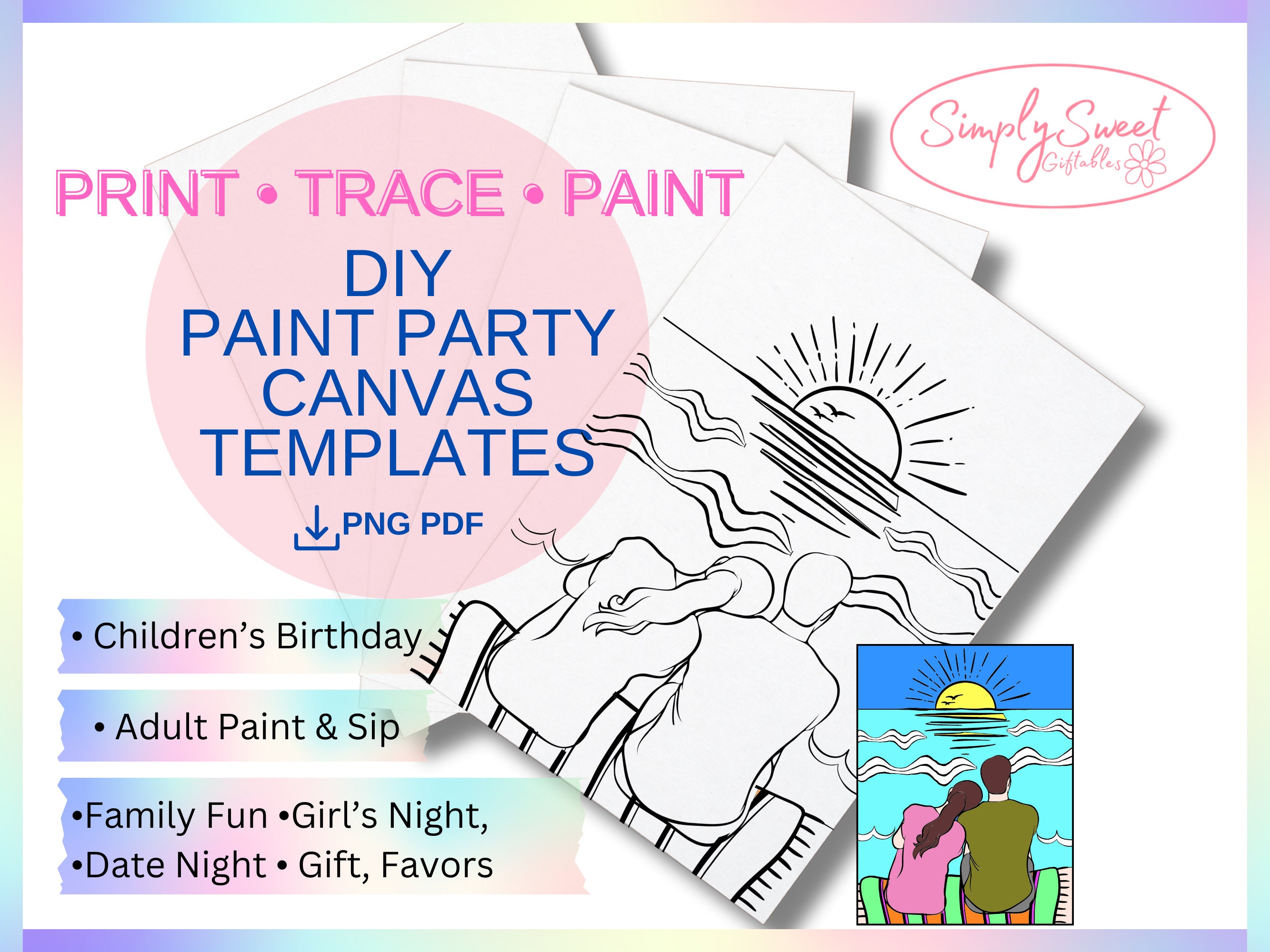 DIY Paint Party/pre-drawn/outline Canvas /teen /adult Painting / Paint & Sip  /pre-sketched /art Party / Birthday / Ladies Night/ Fundraisers 
