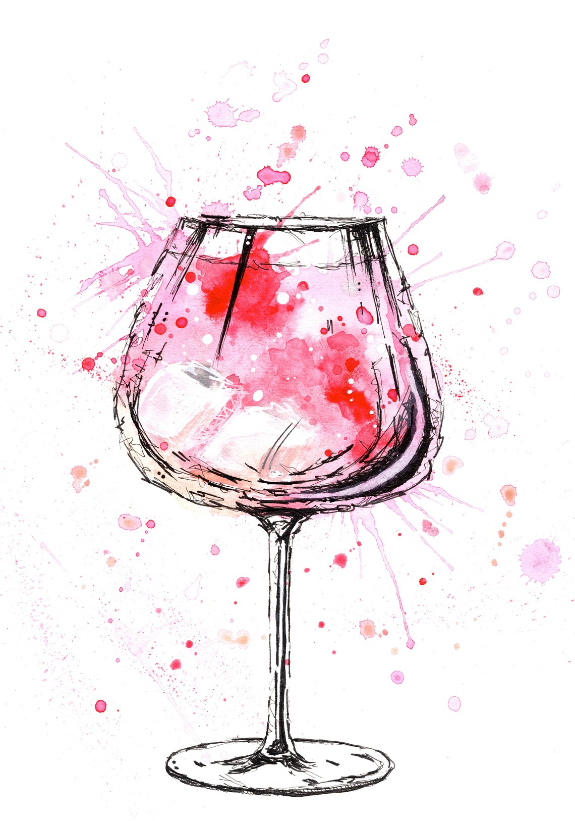 Pink Gin Art Print Watercolour wall art Etsy