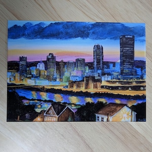 Pittsburgh from Southside Slopes Giclee Art Print - Pittsburgh Painting Pittsburgh Art Pittsburgh Gift Pittsburgh Home Decor Free Shipping