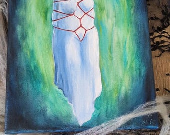 Bound for the Afterlife Original Painting- Ghost in Shibari Funny Rope Bondage Kinky Art Spooky Decor