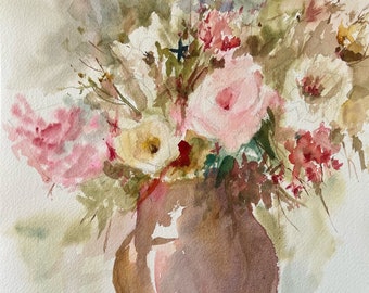 Bright Blooms: A Watercolor Bouquet| Original Art | Watercolor Painting | Art Gift |  10 x 14"