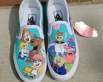 Custom Slip on Vans Scooby doo and Spongebob Etsy