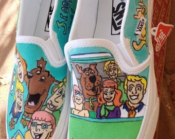 Custom Vans‎ Slip-On Shoes Scooby Doo Shaggy Signed Hand Painted Canvas 10.5 Scooby Doo Vans | RaRaByRashidaCotton main image 2