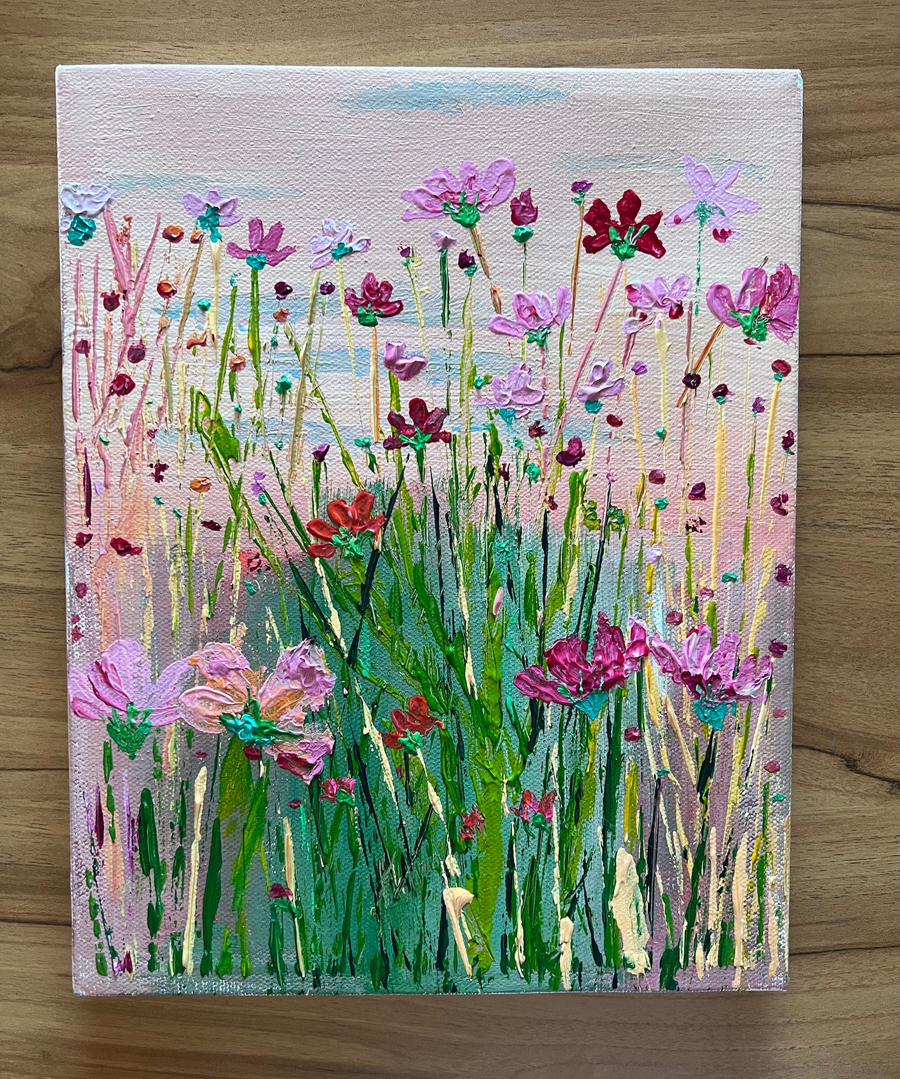 オリジナルの春の花のアクリル画|キャンバス画|8 x 10インチ|花