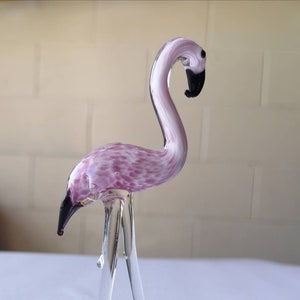 Glass Flamingo Figure 2.3" tall Hand Blown Glass Collactible Bird FIgurine #203 Glass Flamingo Figure 2.3" tall Hand Blown Glass Collactible Bird FIgurine #203