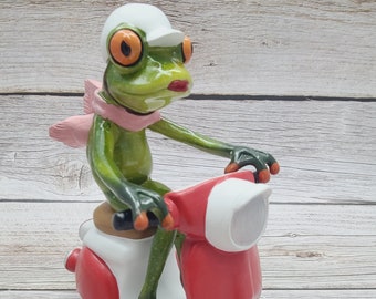 Funny Frog Figurine, Frog on Vespa, On Sale Frog Figurine, Frog Figurine, Frog Collectibles, Frog Sculpture