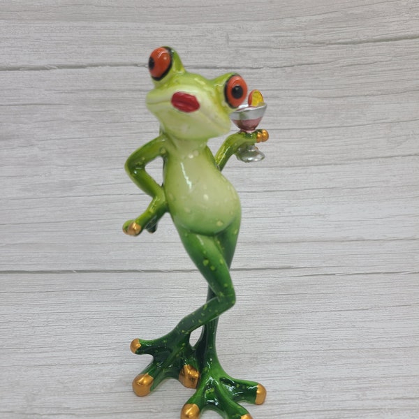 Funny Frog Figurine, Lady Frog Figurine, Lady Frog Drinking Martini, Funny Office Decor, Frog Figure