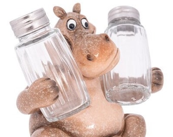 Hippo Salt and Pepper Holder, Kitchen Decor Figurine, Hippo Salt and Pepper Set